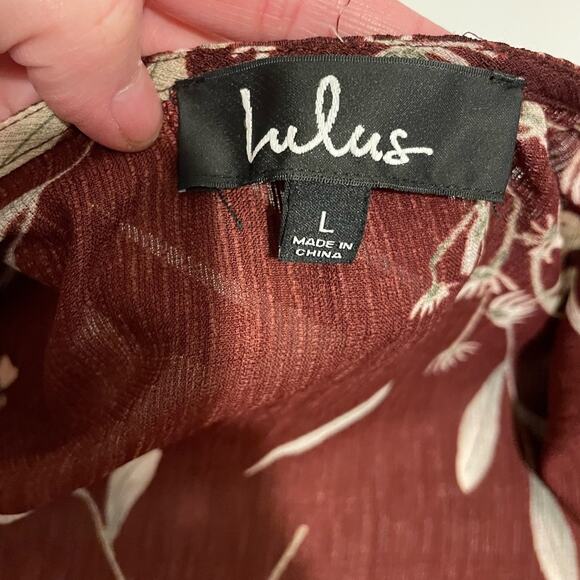 Lulus Wild Winds Burgundy Floral Print High-Low Wrap Dress NWT Size Large - Picture 4 of 8